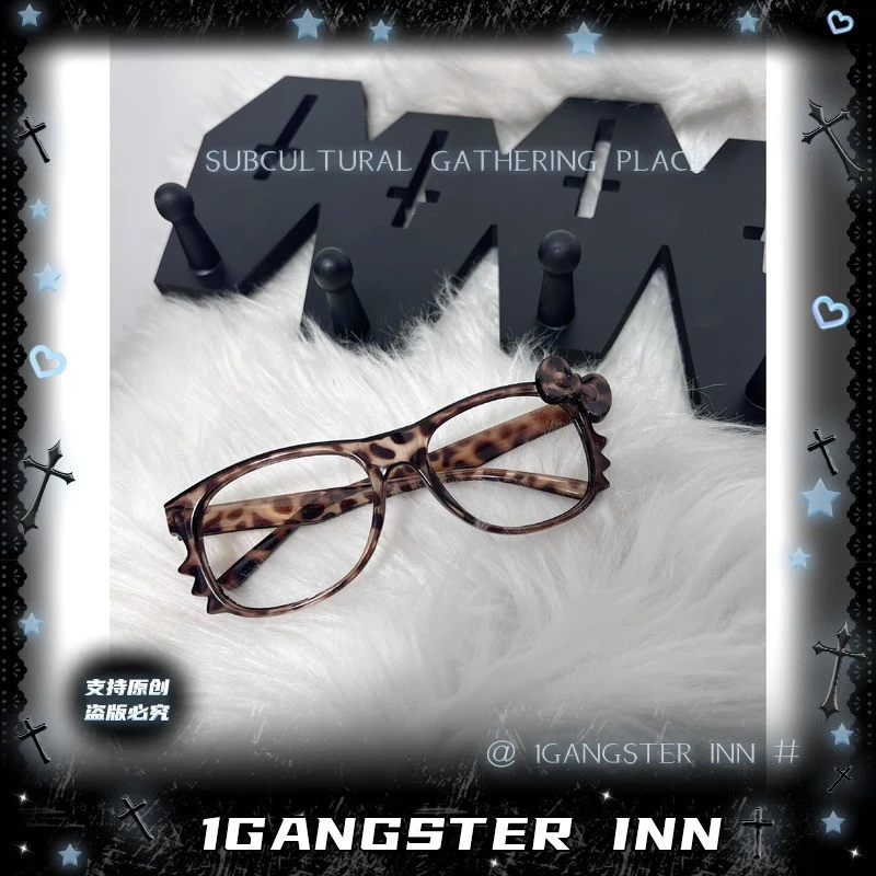 1Gangster Inn豹纹复古眼镜框可爱y2k千禧装饰镜拍照无镜片