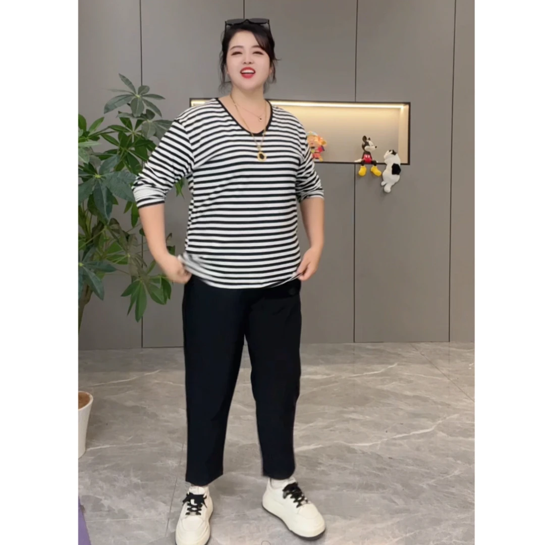 秋季新款大码女装弹力舒适休闲显瘦百搭宽松三粒扣哈伦裤6789-1