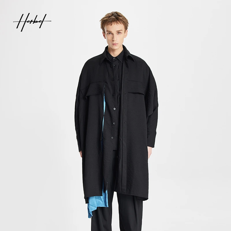 HERBEL/黑白早秋穿搭黑白男士风衣门店设计款简约宽松
