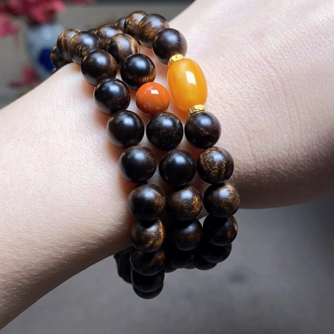 沉香手串越南芽庄白棋楠瘤疤0.8设计➕跑环沉香木雕