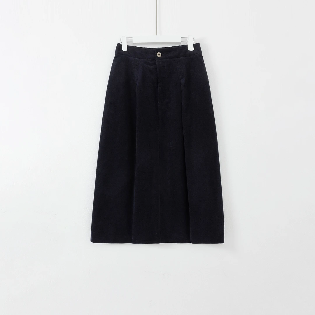 几里与麻 气质减龄高腰显瘦捏褶灯芯绒半身裙 裙长84 2091249