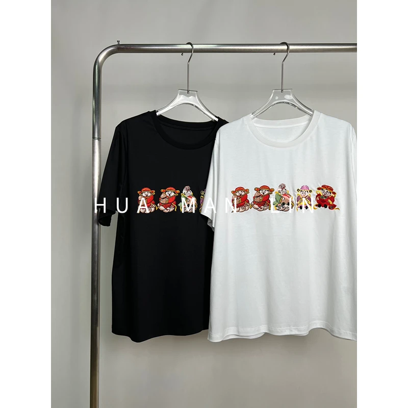 【花滿林】‘五路财神’两色重工刺绣定制桑蚕丝短袖上衣259639