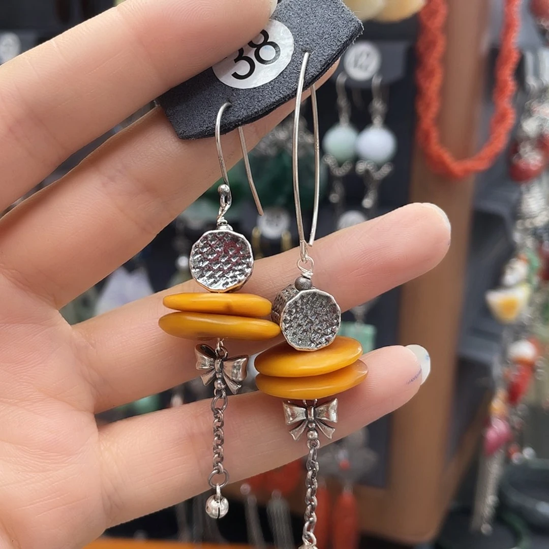 琥珀耳饰银S925镶嵌香*精830yjjhhh