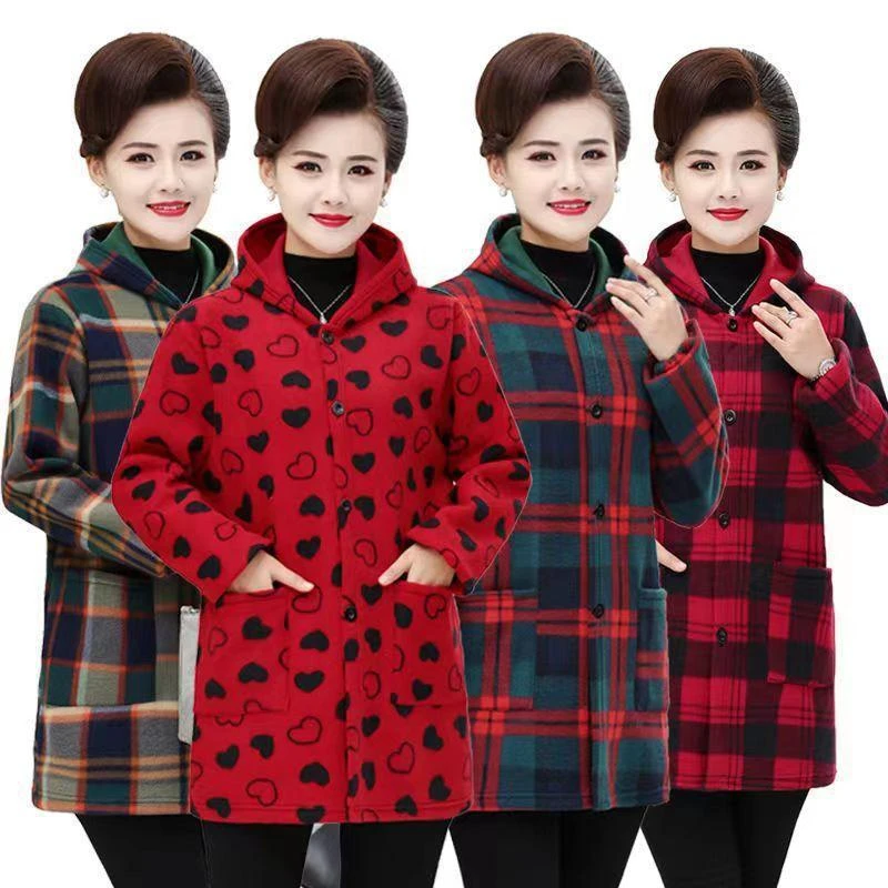 妈妈装中长款罩衣秋冬中老年加绒厨房女士羽绒服套褂毛绒围裙外套