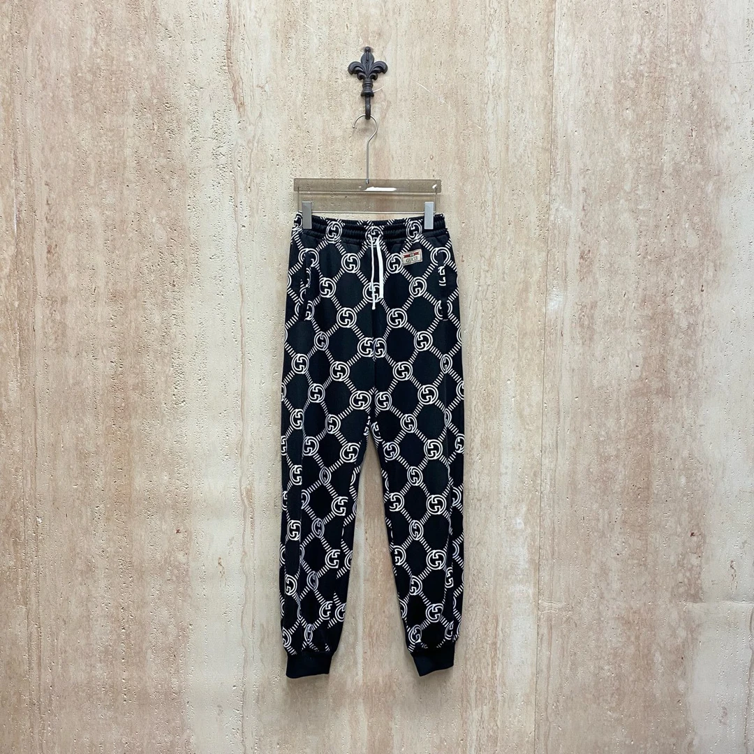 未使用 GUCCI/古驰 黑色大老花满印标语慢跑长裤/s码/33018