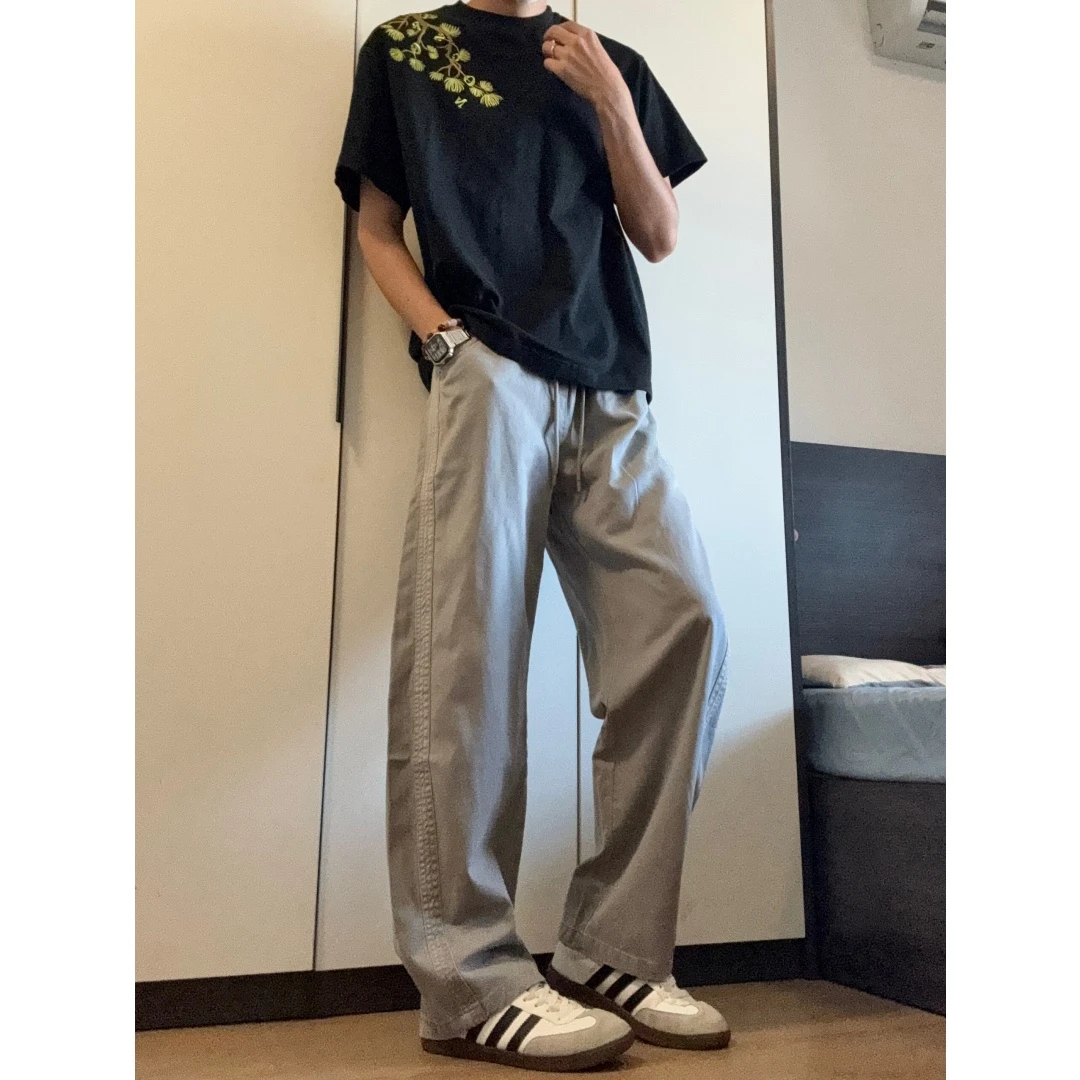 ppge夏季美式休闲裤高街复古百搭裤子宽松显瘦直筒牛仔裤直筒裤潮