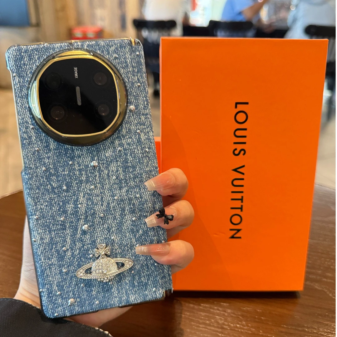 华为matex6手机壳适用西太后mateX5典藏版牛仔纹x3折叠屏高级感女