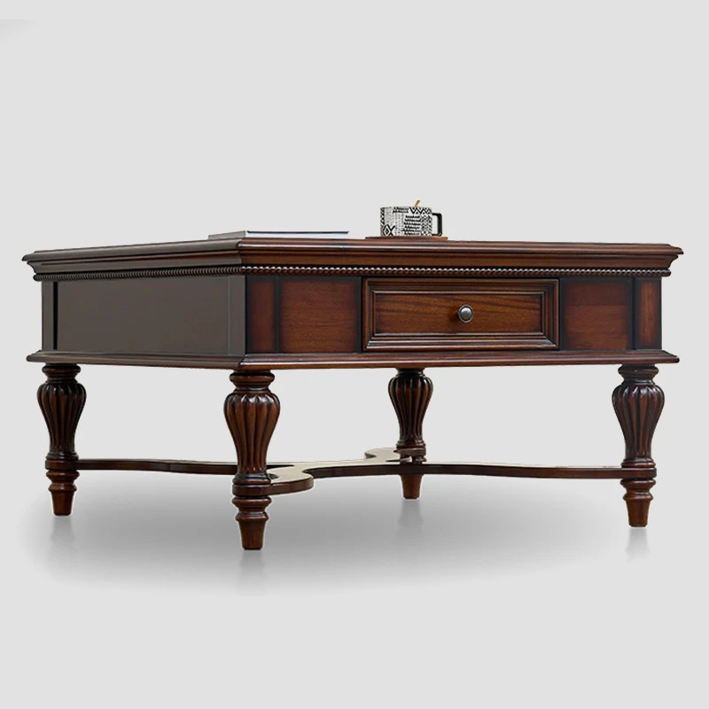 BESTFURN核桃木美式方几客厅家用复古做旧欧式茶几