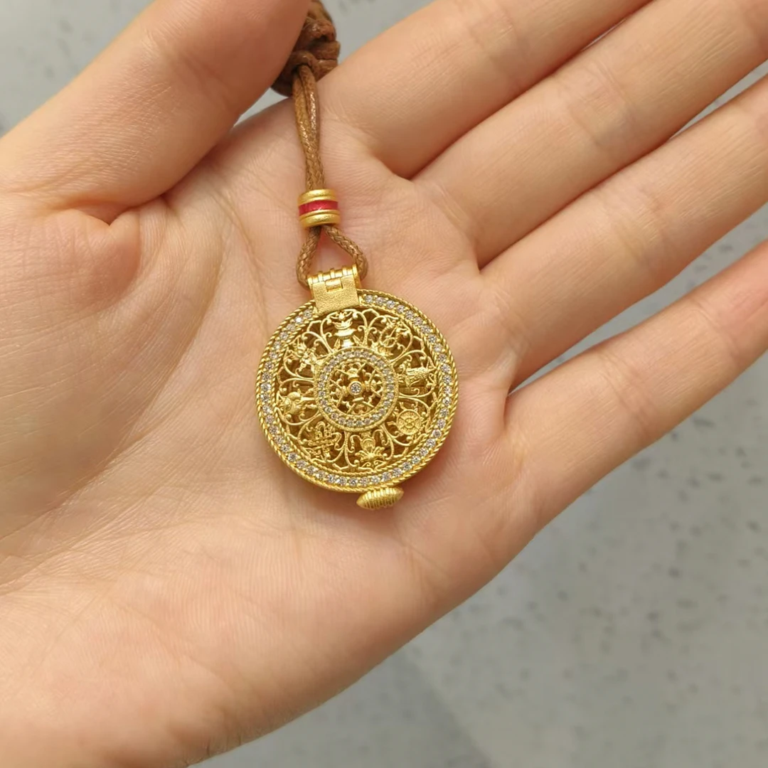 足银银制品 带钻观音罗盘吊坠