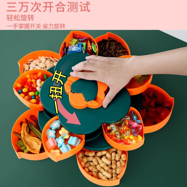 新年花瓣果盘家用客厅茶几过年干果盘坚果零食糖果收纳盒双层旋转