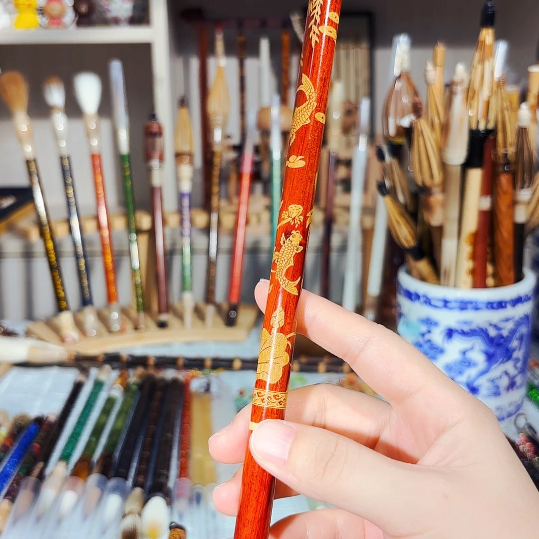 26-红檀雕刻4花紫毫出锋4.5口径0.9