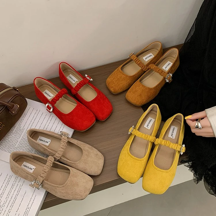 单鞋方头水钻玛丽珍鞋平底单鞋平底女鞋皮鞋法式圆头春季百搭