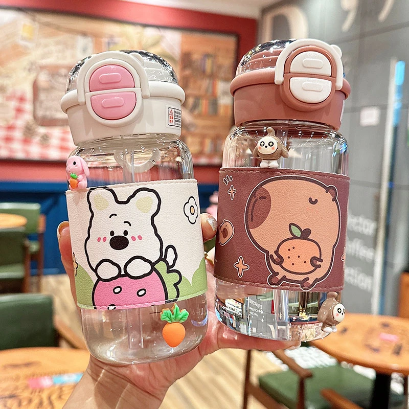 水杯女生高颜值可爱双饮玻璃杯学生耐高温杯子小巧便携办公吸管杯