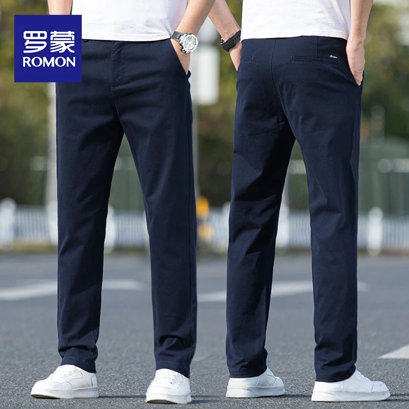 罗蒙宽松直筒休闲弹力长裤男士春秋季新款高端商务百搭西装裤子男