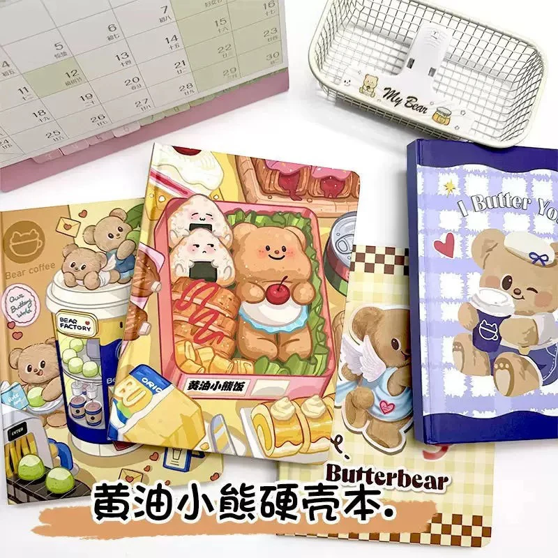 Z卡通小熊生日美食硬壳学习笔记本彩页学生记事本a5日记本手帐本