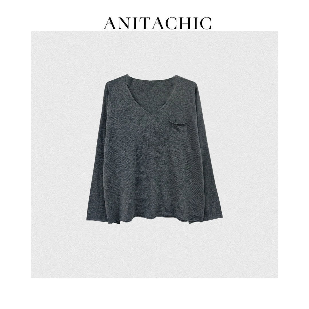 ANTC  "淡然松弛"羊毛醋酸宽松V领针织衫