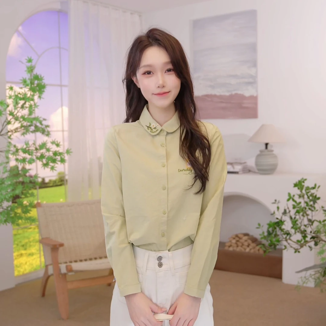 茵曼2025秋季新款女装田园显瘦休闲舒适刺绣花朵宽松百搭纯棉衬衫