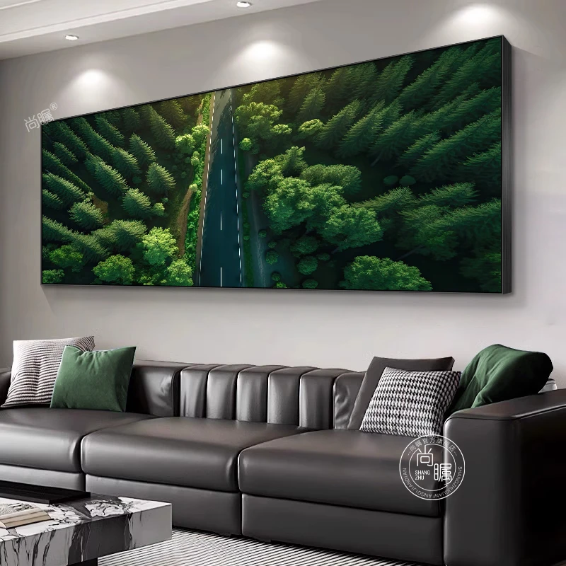 现代轻奢客厅装饰画极简风格沙发背景墙壁画绿色森林卧室挂画挂画
