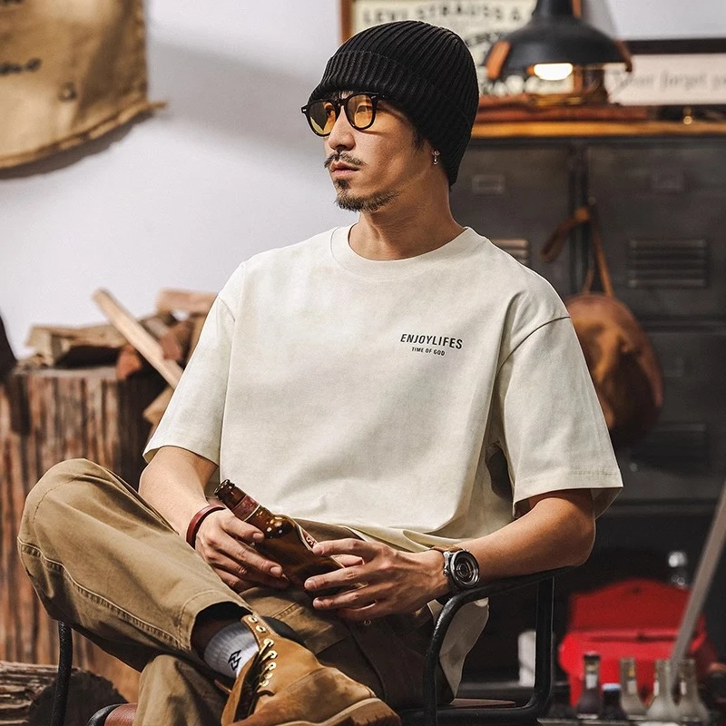 【云染洗褪】凉感t恤男夏季2025新款短袖潮流美式复古宽松上衣男