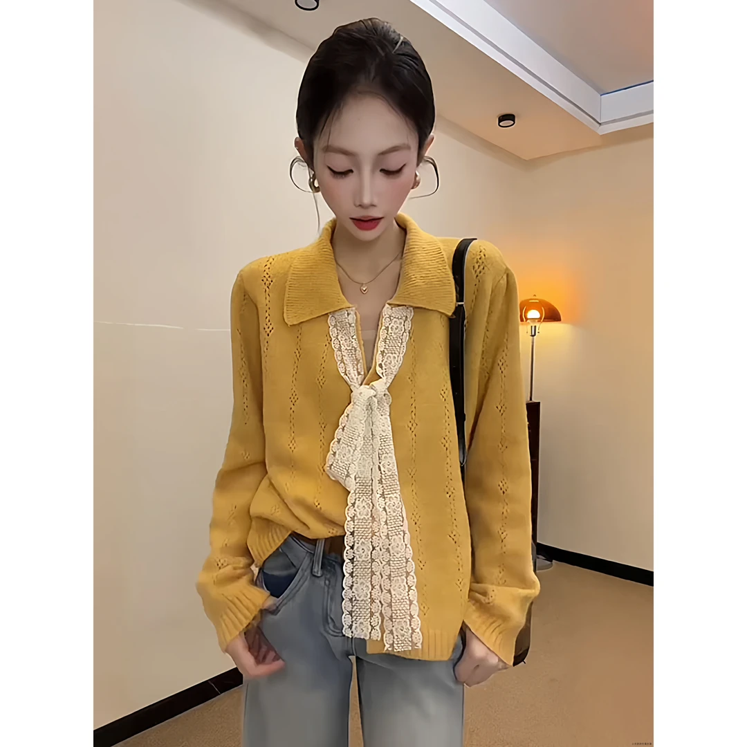 韩系温柔风蝴蝶结绑带毛衣外套女2025初秋新款小个子穿搭针织开衫