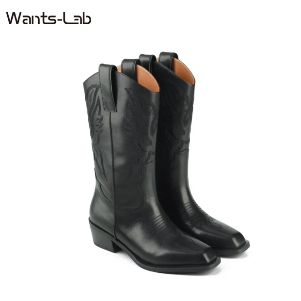 WANTS LAB25秋冬新款英伦厚底马丁靴黑色真皮设计感靴子WL2130028