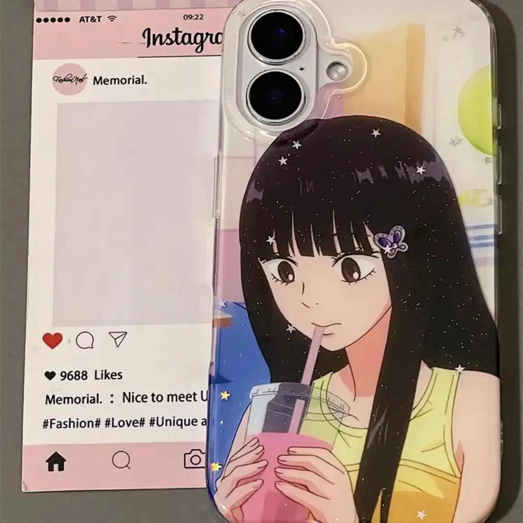 可爱喝奶茶黑沼爽子适用苹果16promax手机壳iPhone15卡通14新款13