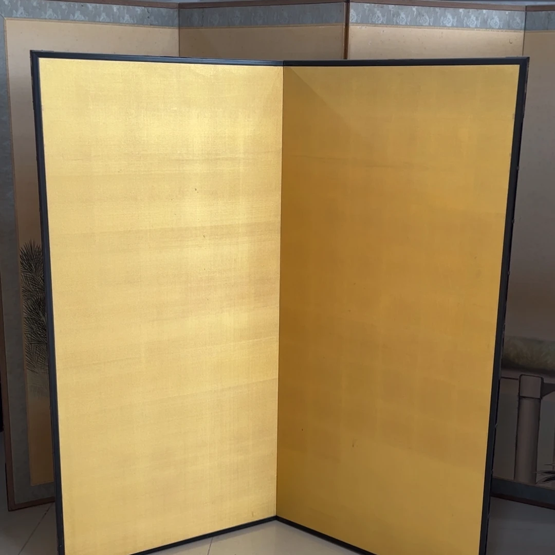 绘画金绢屏风框画茶空间设计