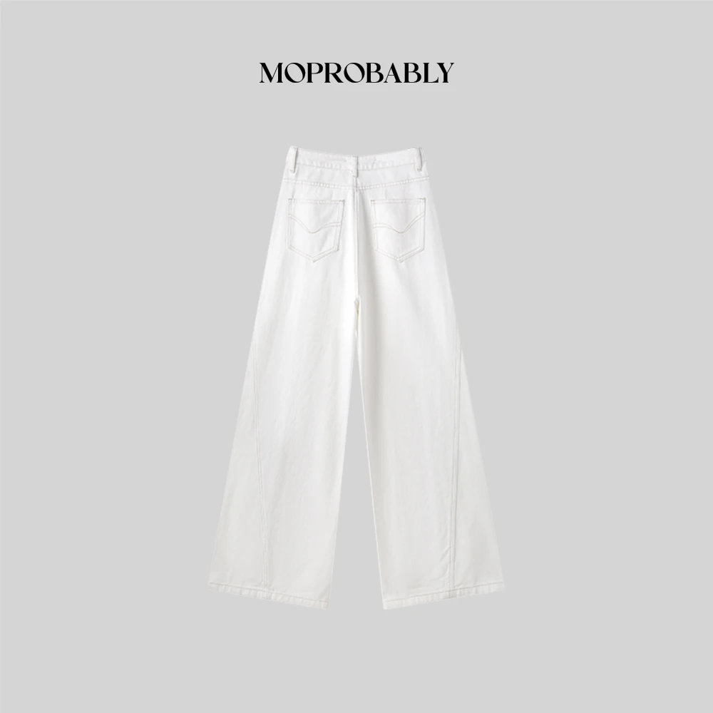 Moprobably李予诺「绝爱艺术家」休闲百搭白色直筒牛仔裤L5173040