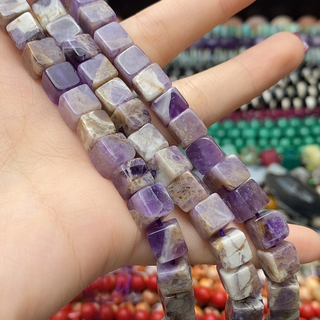 玛瑙/玉髓未镶嵌珠宝半成品梦幻紫水晶方糖约10mm一条