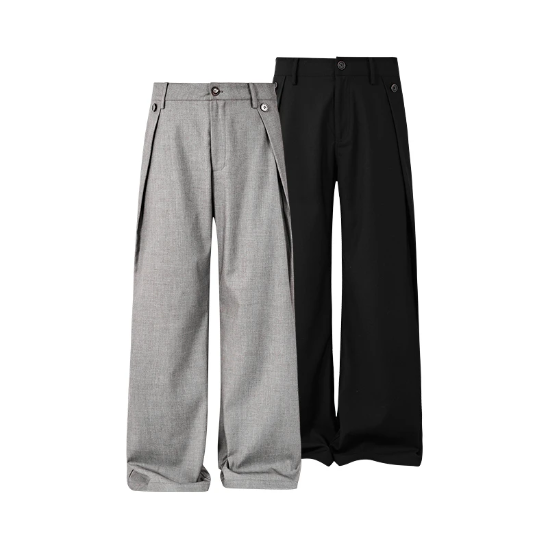 KREATE「松弛主义」打褶解构翻边裁剪休闲宽松微A字垂感TR西裤夏