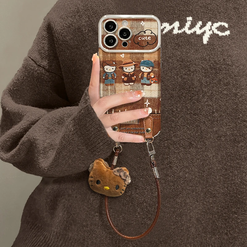 棕格子kt适用苹果17华为vivo/oppo小米iPhone大视窗贴皮手机壳