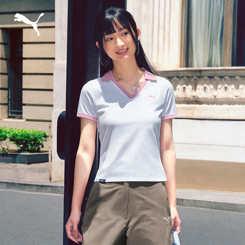 PUMA彪马 凉感V领修身短袖POLO衫女款新款夏季休闲上衣 692774