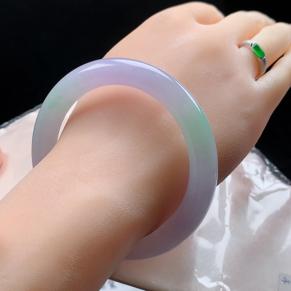 59圈缅甸天然A货翡翠手镯大圈口冰紫圆镯女士美人镯高冰冰透春彩