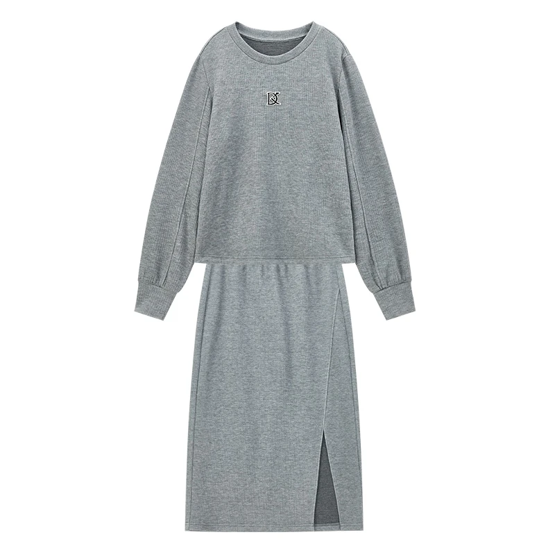 【大叔专属】圆领坑条绣标时尚卫衣高腰休闲套装S9023