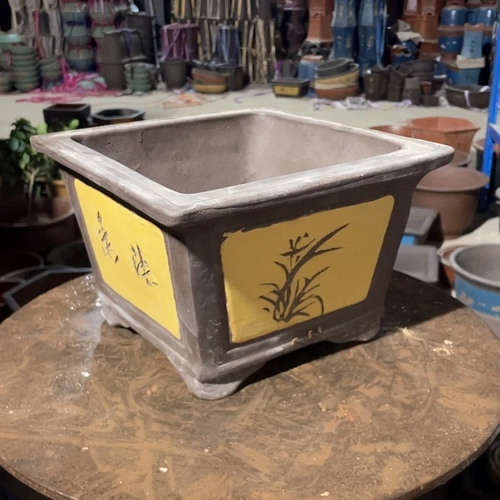 无铅玻璃花盆25黄色四方