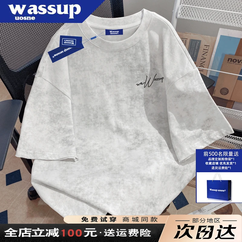 WASSUP UOSNE重磅纯棉短袖T恤男夏季美式潮牌高级感半袖2025新款
