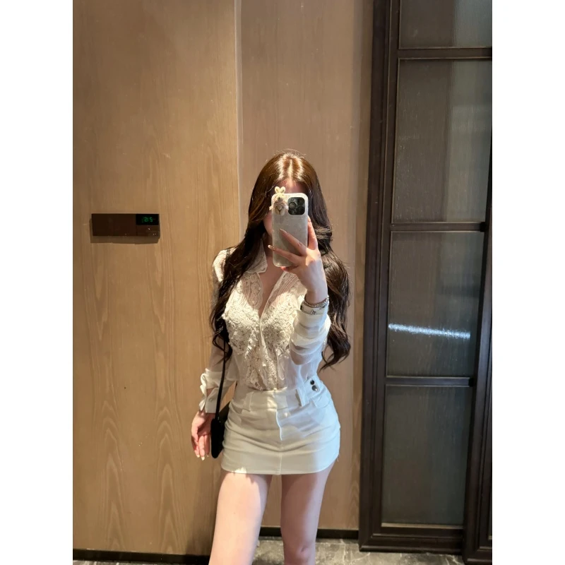 一只雪雪【一键拉腿】新款夏季气质韩版辣妹百搭休闲时尚白色短裤裙