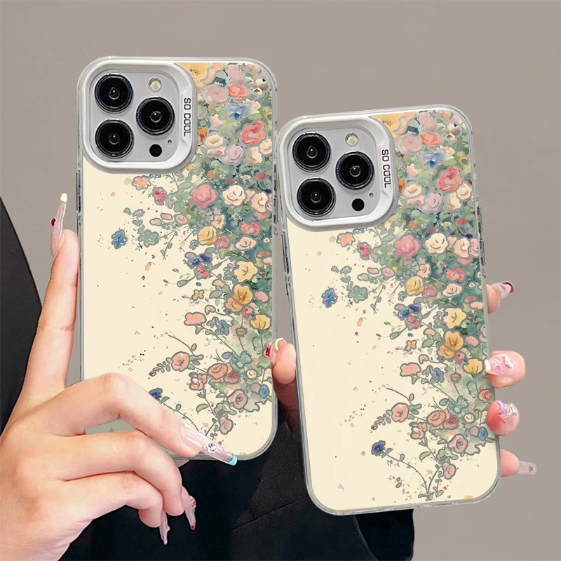 SMBLCE月季花丛插画适用iphone16元气15手机壳华为vivo小米oppo套