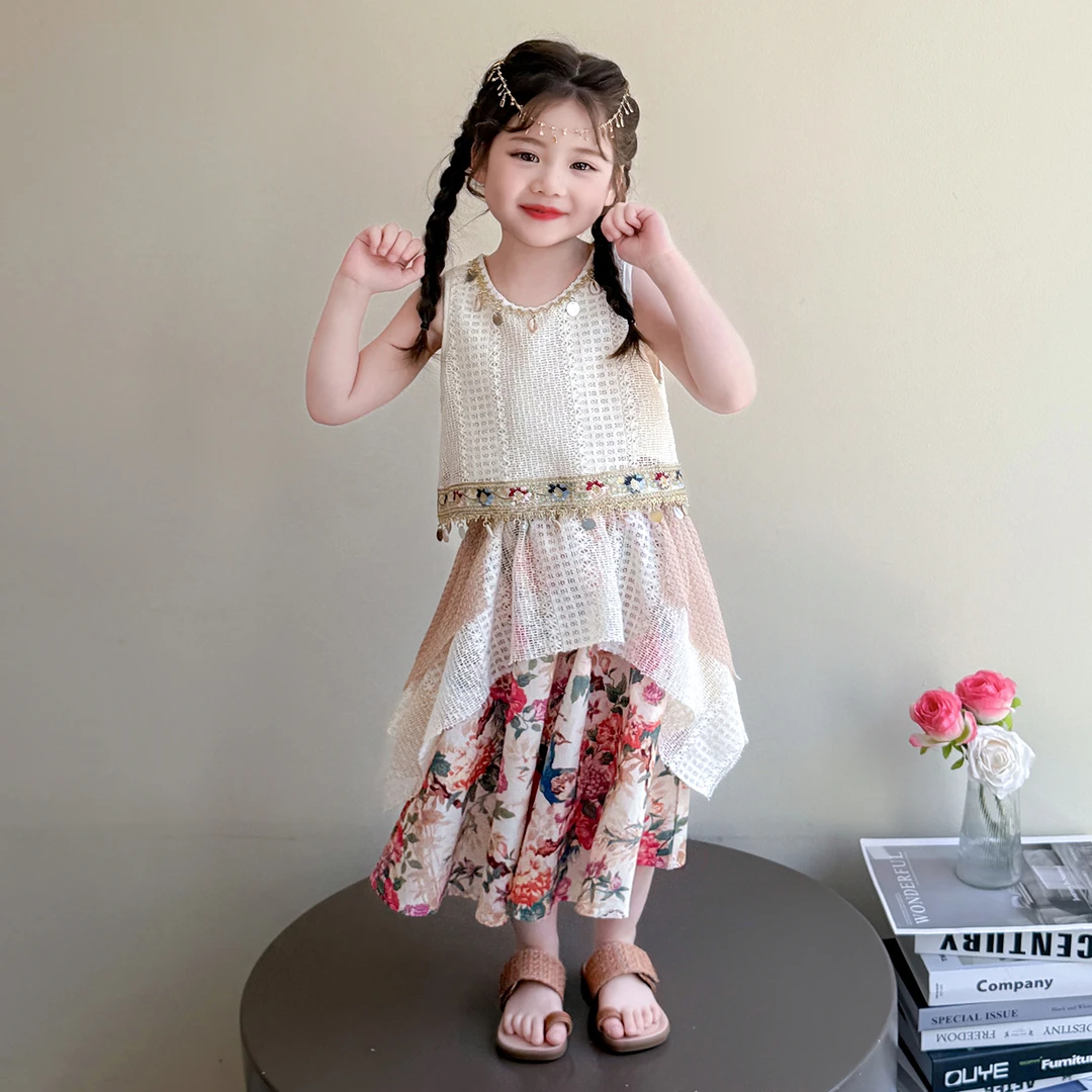 女童孔雀波西米亚套装2025新款宝宝夏季中国风度假女孩民族风服装