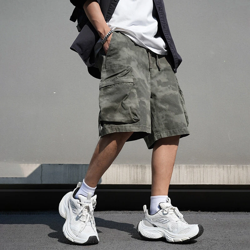 扎染工装短裤男2025夏季新款美式复古五分多口袋休闲裤子