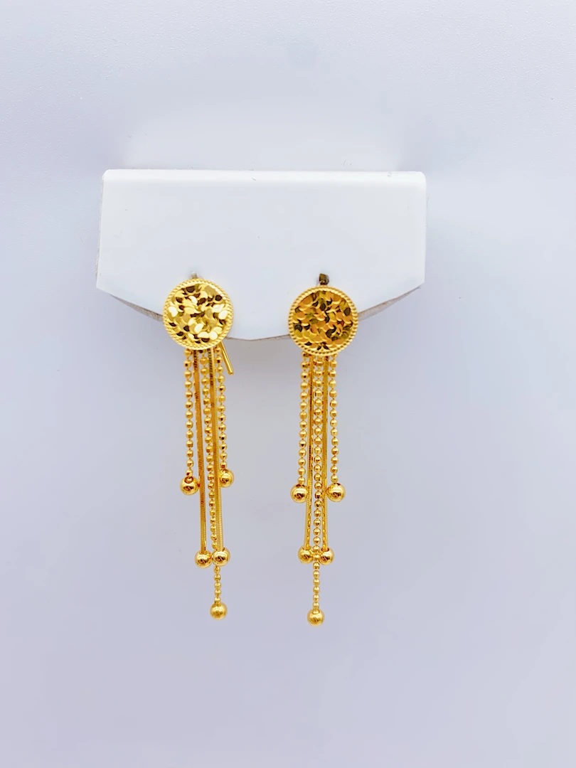 足金 5G工艺时尚圆型流苏7字钩款 3.58克