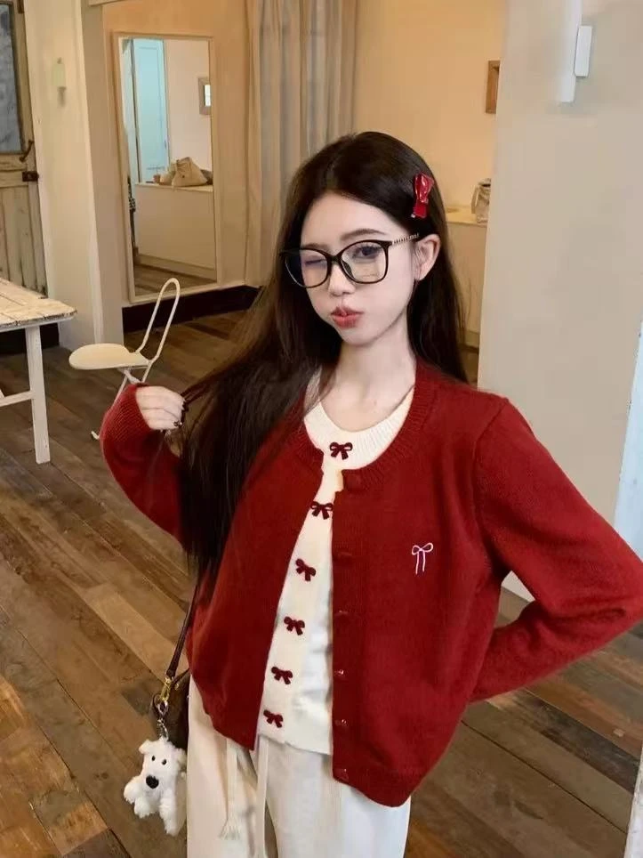 a raspberry假两件红蓝两色蝴蝶针织C1082