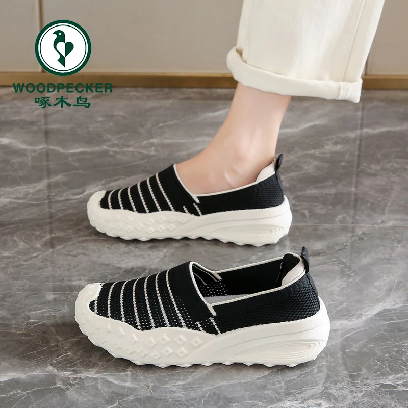 啄木鸟网面鞋女2025新款夏季透气老北京布鞋一脚蹬软底休闲渔夫鞋