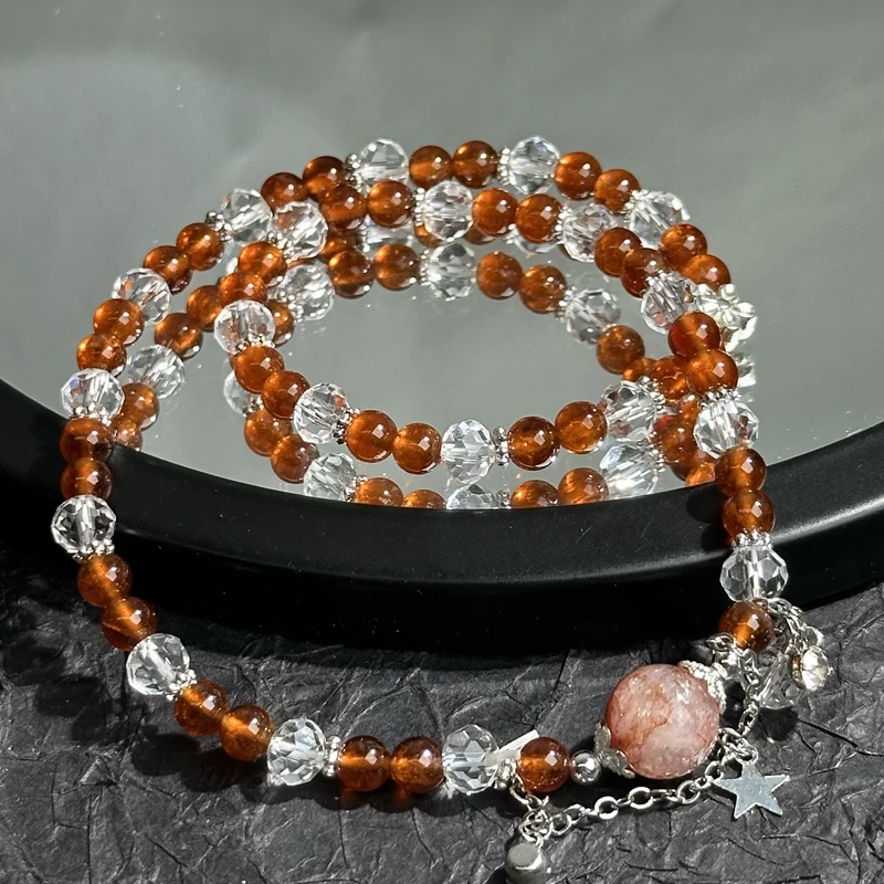 天然石榴石水晶女款轻奢小众设计双层手链