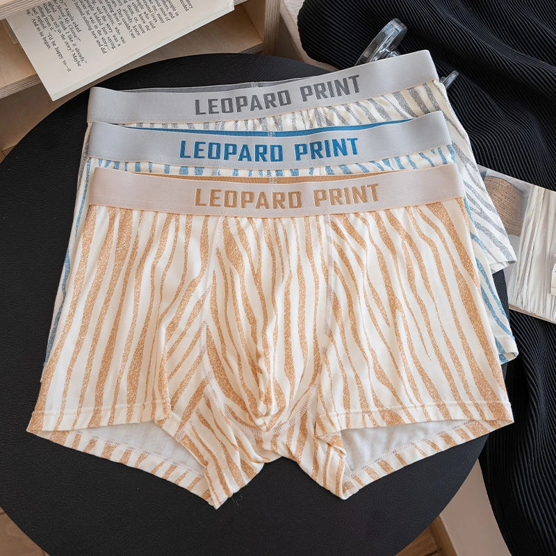 潮流竖斑~男士内裤莫代尔亲肤秋冬抗菌性感印花宽松四角平角裤头