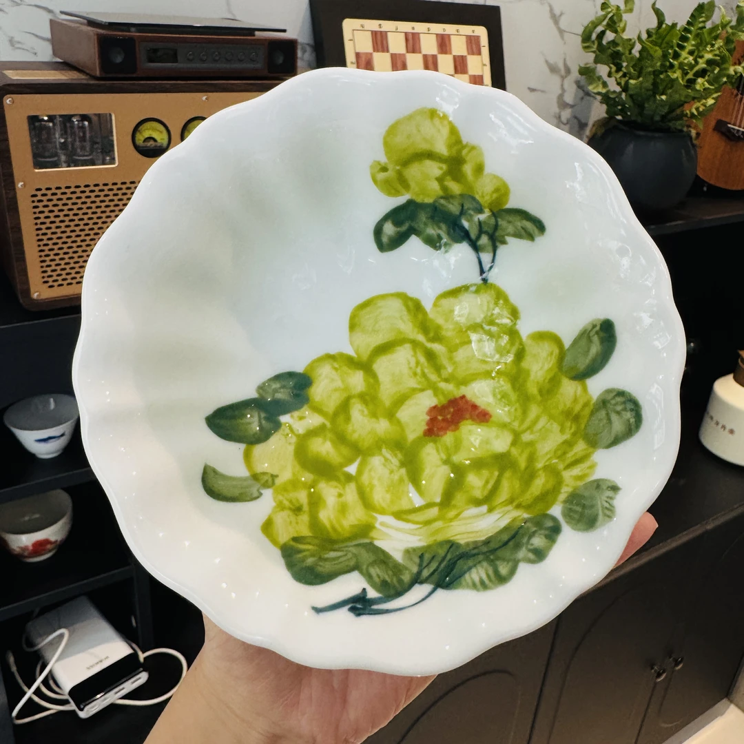 【花边碗】绿花·高温手工手绘 962