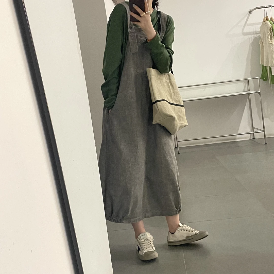 复古宽松牛仔背带连衣裙
