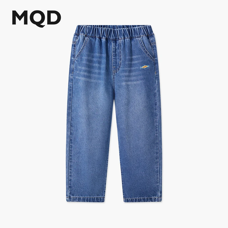 MQD童装儿童春秋新品学院风休闲百搭水洗锥形裤牛仔裤9651W1434