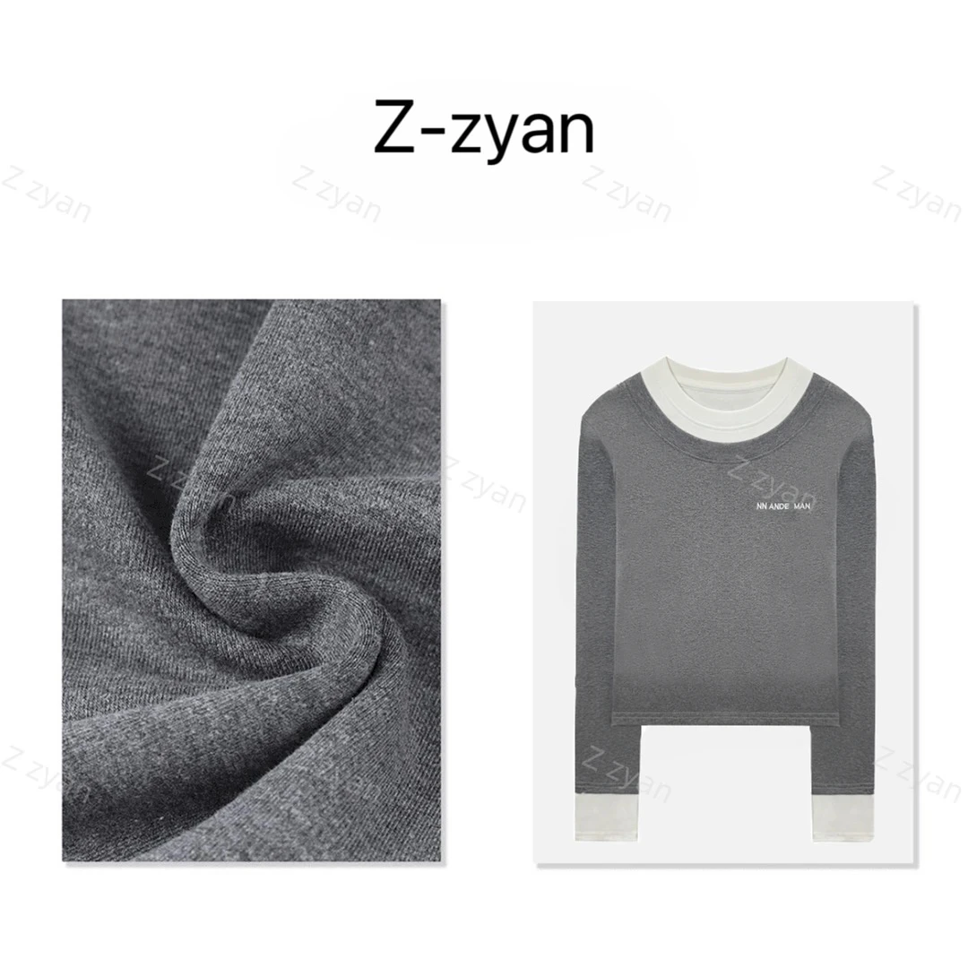 【拼色假两件】2024秋季新款时尚圆领显瘦设计感长袖T恤女上衣