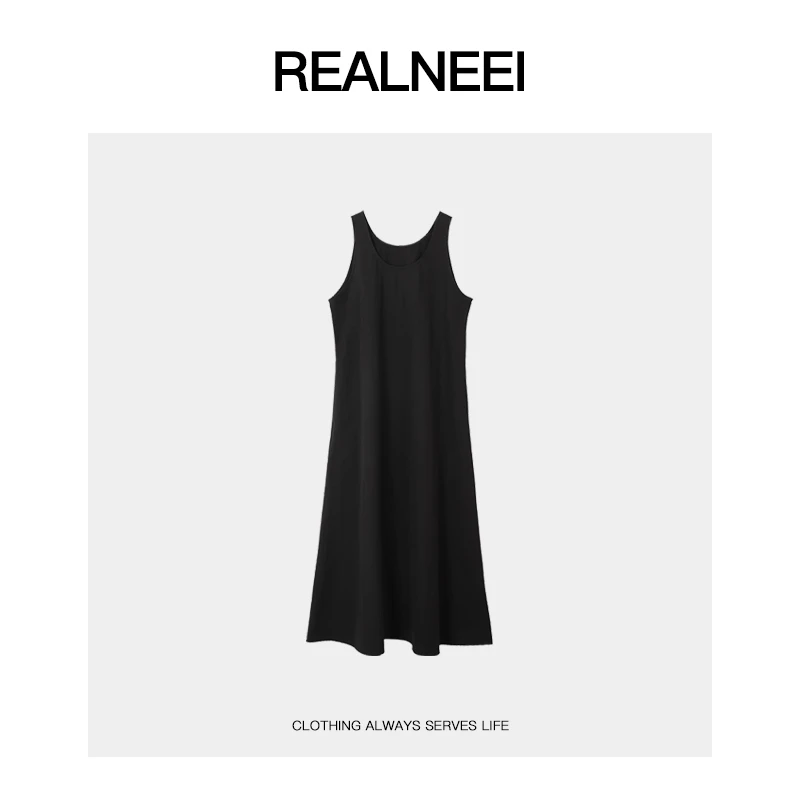 REALNEEI【惠灵顿】极简棉感舒适主义宽松休闲纯色背心连衣裙21496